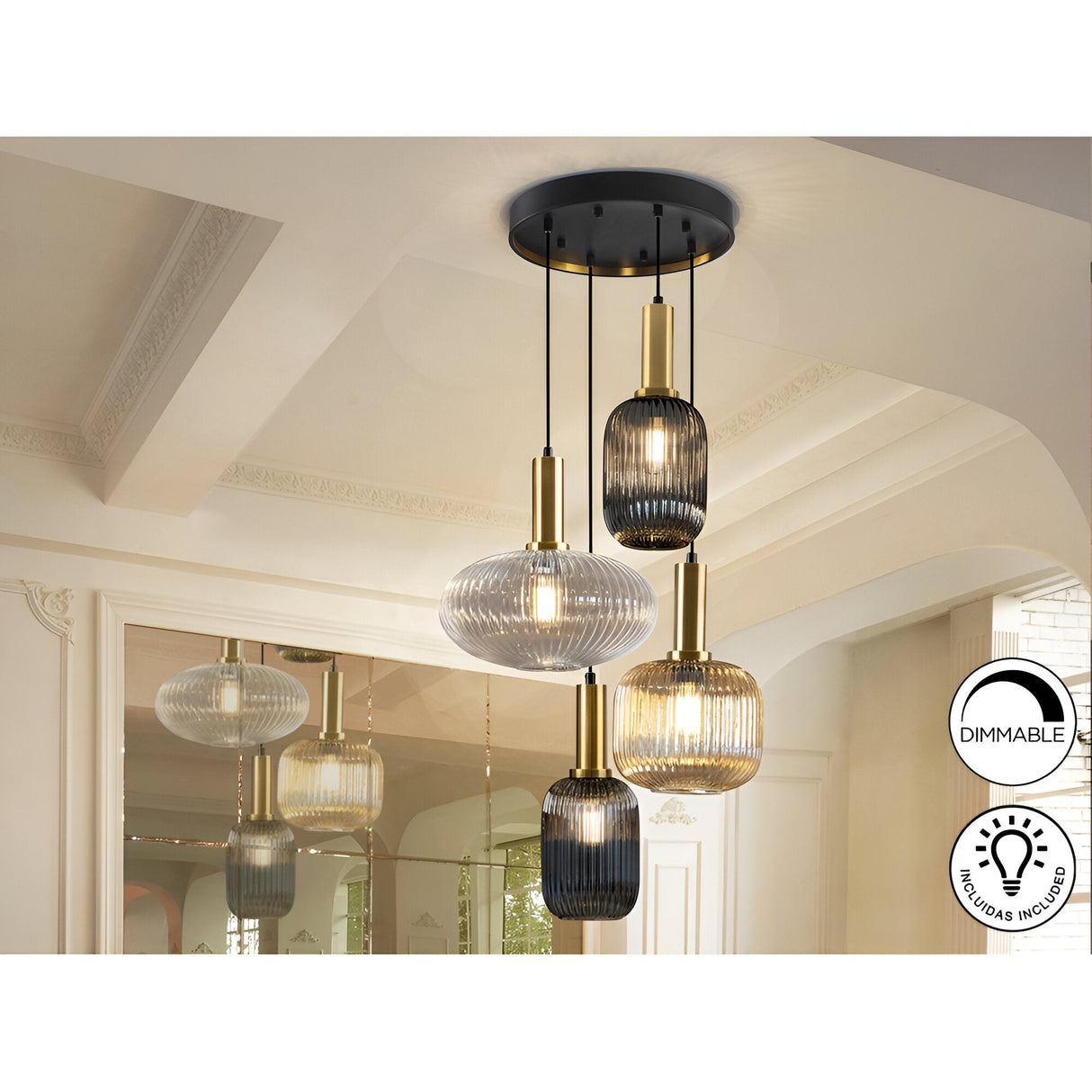 Norma 4 Light Glass Cluster Pendant Light - Multicoloured