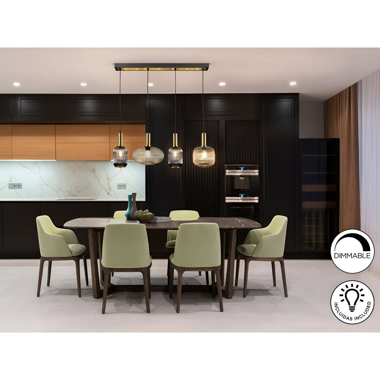 Norma 4 Light LED Glass Bar Pendant 20W 3000K - Multicoloured