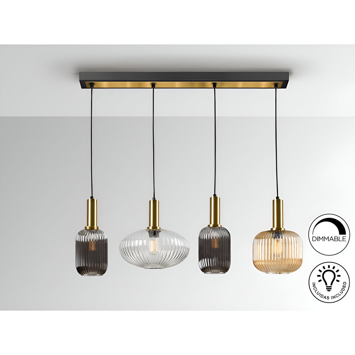 Norma 4 Light LED Glass Bar Pendant 20W 3000K - Multicoloured