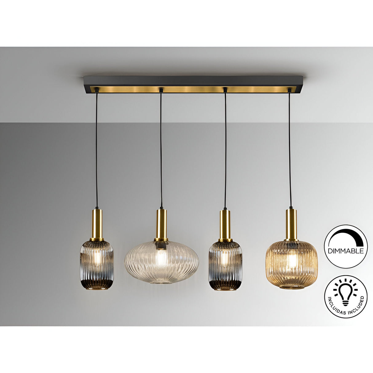 Norma 4 Light LED Glass Bar Pendant 20W 3000K - Multicoloured