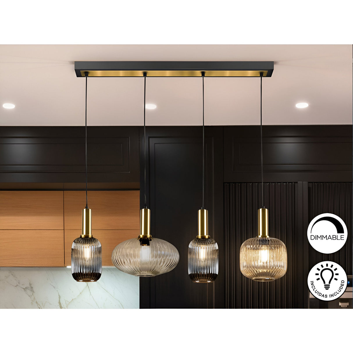 Norma 4 Light LED Glass Bar Pendant 20W 3000K - Multicoloured