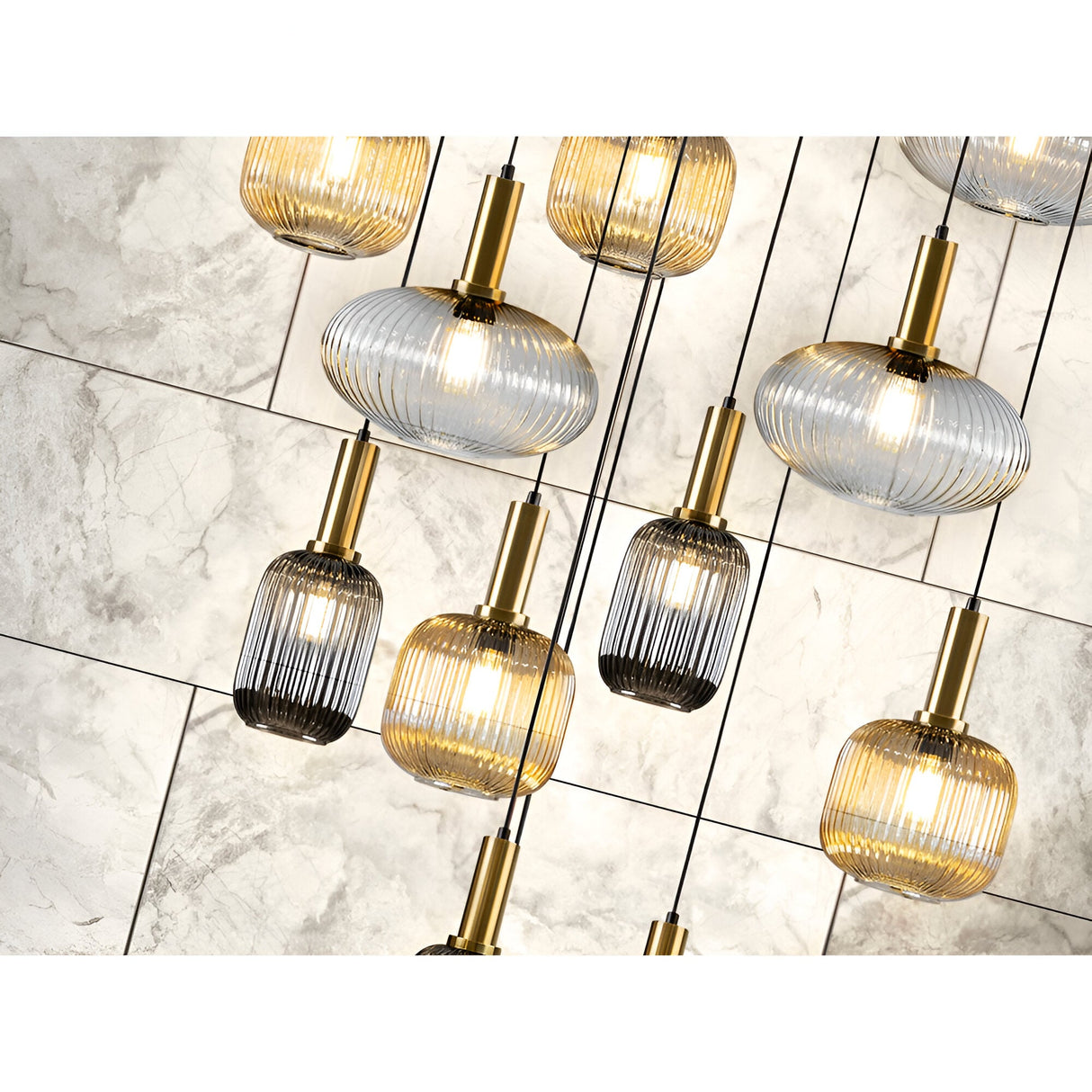 Norma 18 Light Glass Cluster Pendant Light - Multicoloured (With Remote Control)