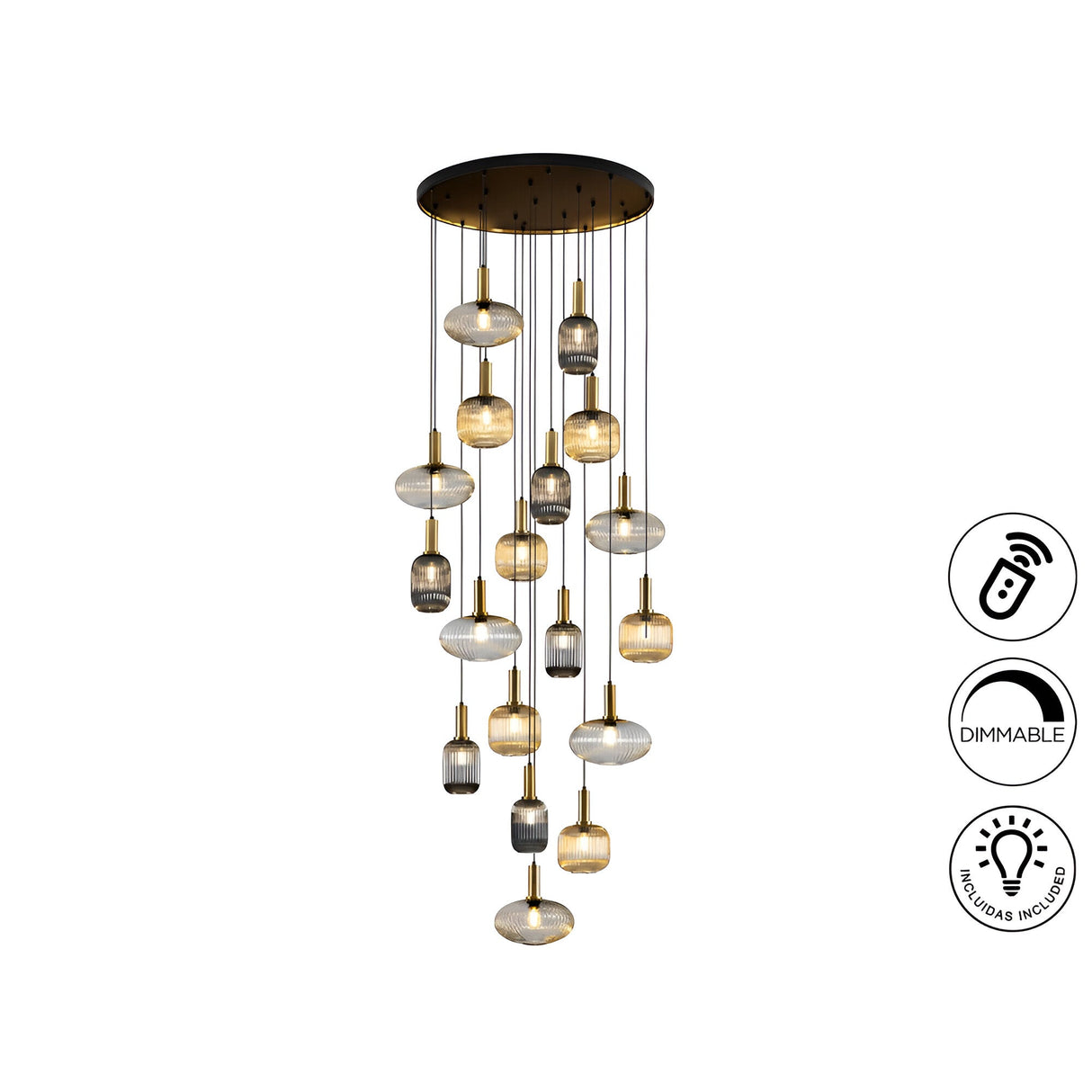 Norma 18 Light Glass Cluster Pendant Light - Multicoloured (With Remote Control)
