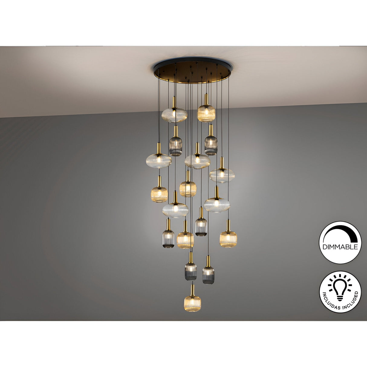 Norma 18 Light Glass Cluster Pendant Light - Multicoloured