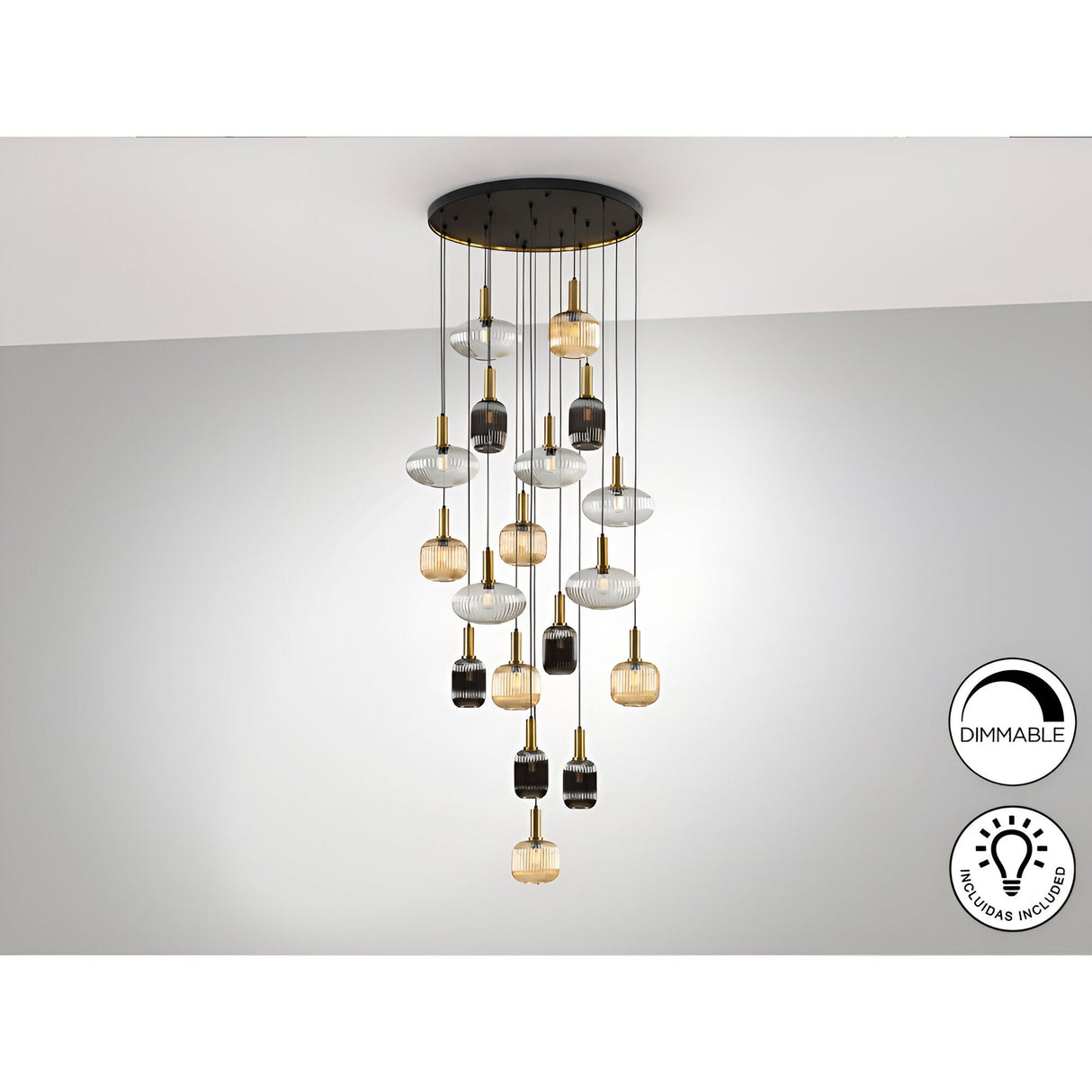 Norma 18 Light Glass Cluster Pendant Light - Multicoloured