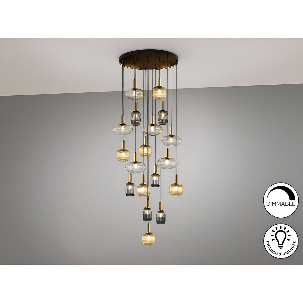 Norma 18 Light Glass Cluster Pendant Light - Multicoloured