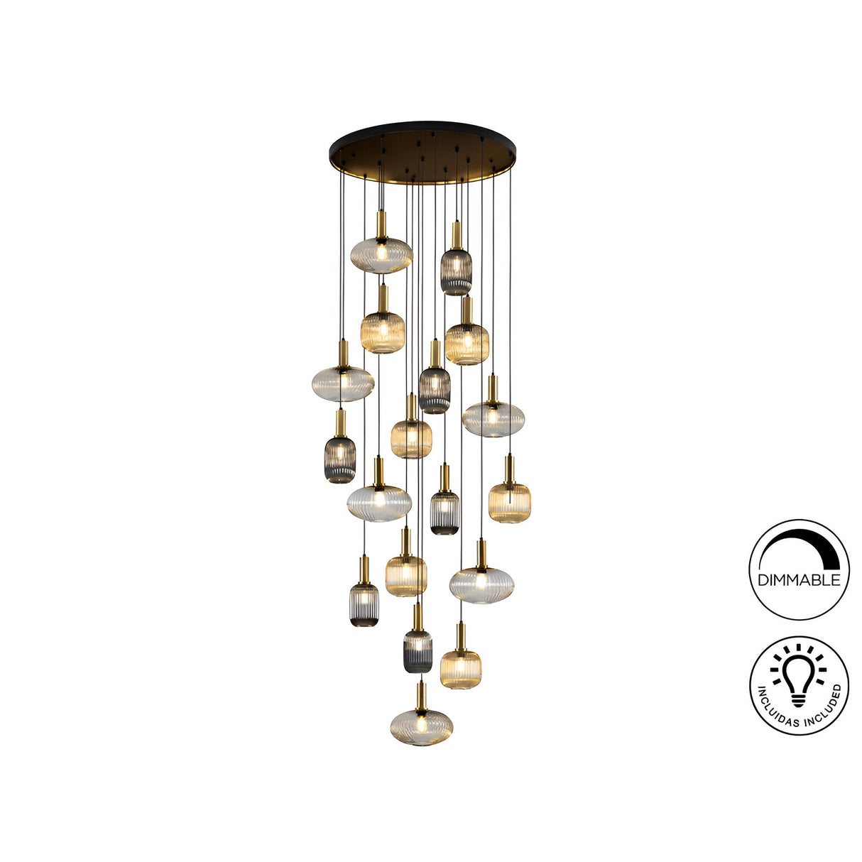 Norma 18 Light Glass Cluster Pendant Light - Multicoloured