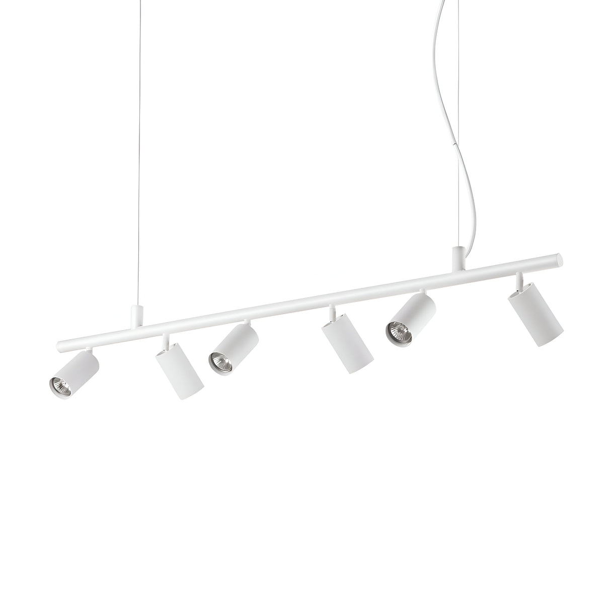 The Emberfield 6 Spotlight Suspension in white offers a modern lighting solution with its linear design and six adjustable spotlights. Suspended by two wires, it showcases a sleek, minimalist look ideal for contemporary interiors.