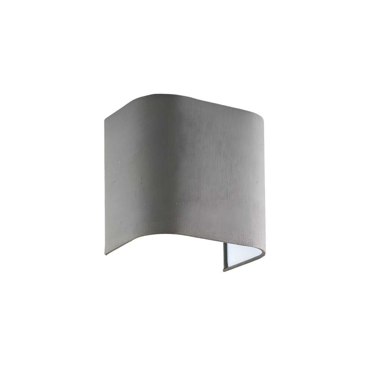 The Prismia Wall Lampshade - Grey is a sleek, curved wall sconce light fixture featuring a brushed metallic finish. Its gentle S shape and contemporary design make it a perfect choice for modern indoor lighting.