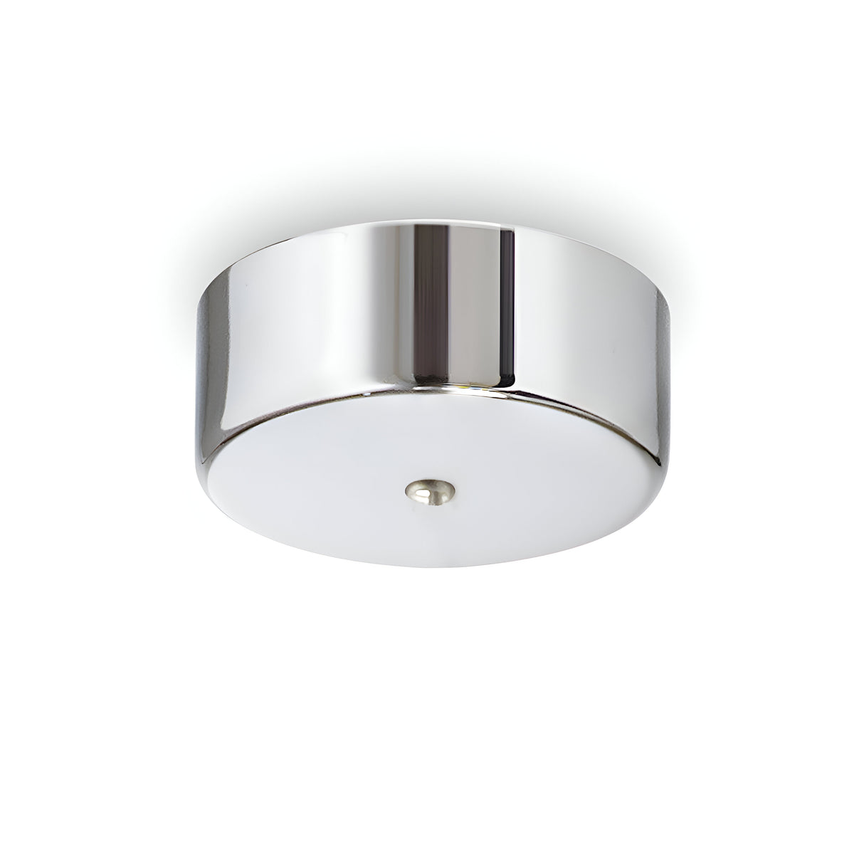 The Glacia-1 1 Light Magnetic Ceiling Rose in silver features a modern, circular chrome design with a sleek, minimalist aesthetic. Its glossy allure complements any space, and the magnetic ceiling rose allows easy installation for seamless integration into custom lighting setups.
