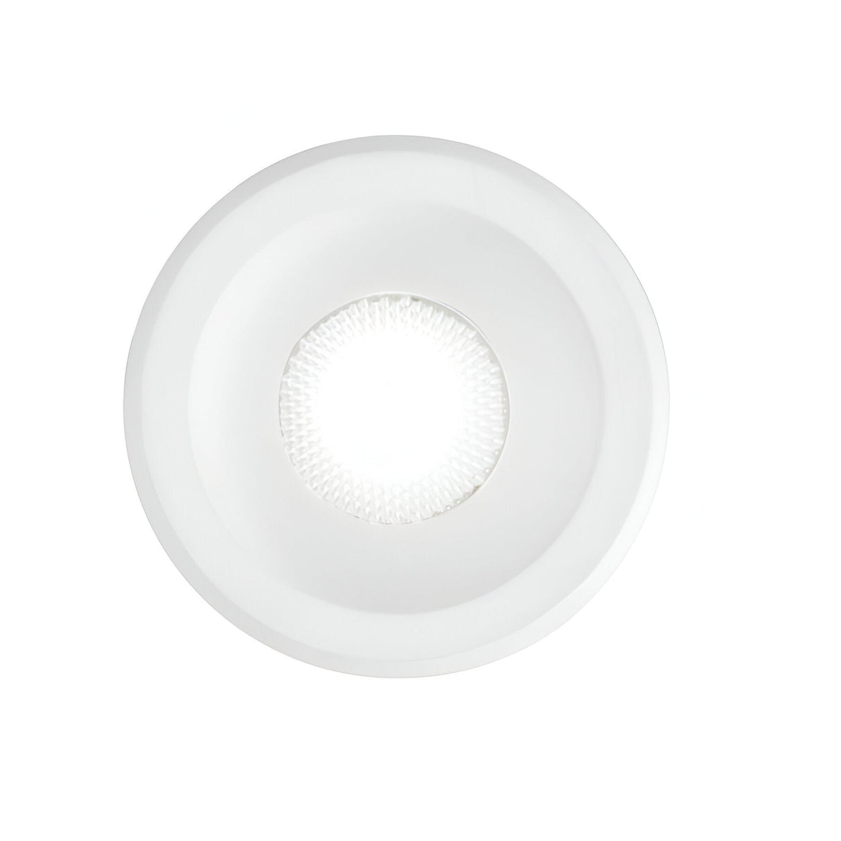The Glowlight LED Recessed Downlight - White comes with a frosted cover that provides bright, diffused light. This energy-efficient LED lighting fixture showcases a minimalist white design against a plain background, making it an ideal modern lighting solution for any area.