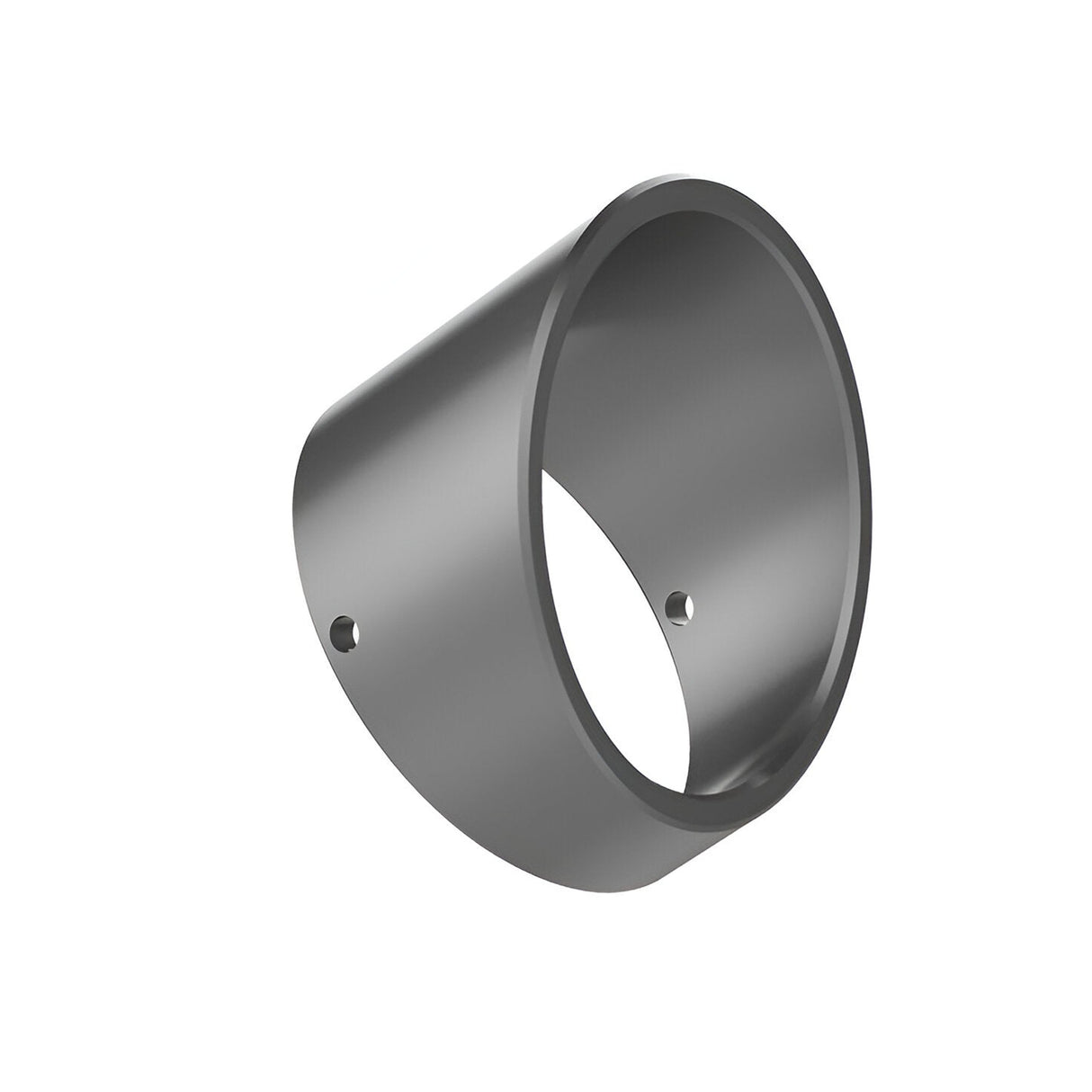 A 3D render showcases the Solarium Small Glare Protection for Outdoor Spotlight in grey, designed as a cylindrical connector with two small side holes. The open-ended metal tube is displayed against a plain white background.