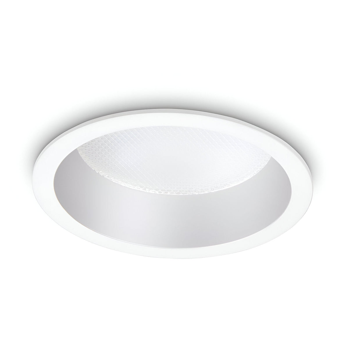 The Eris LED Recessed Downlight - 10W, 3000K, White features a circular trim and textured diffuser, offering warm white light and energy efficiency.
