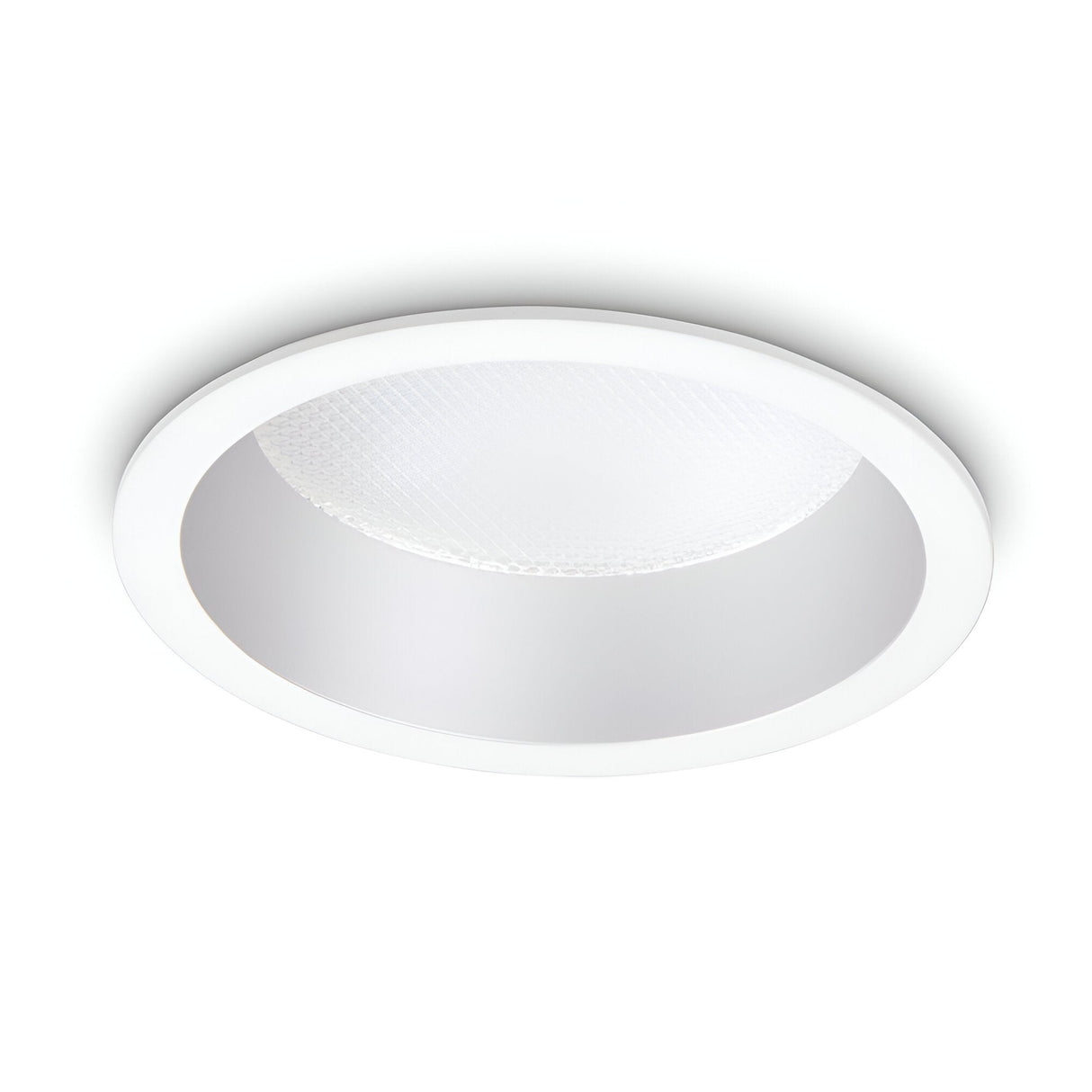 Introducing the Eris LED Recessed Downlight, a modern 10W fixture with a circular shape, smooth frame, and textured interior surface, designed for energy-efficient illumination at 4000K in white.