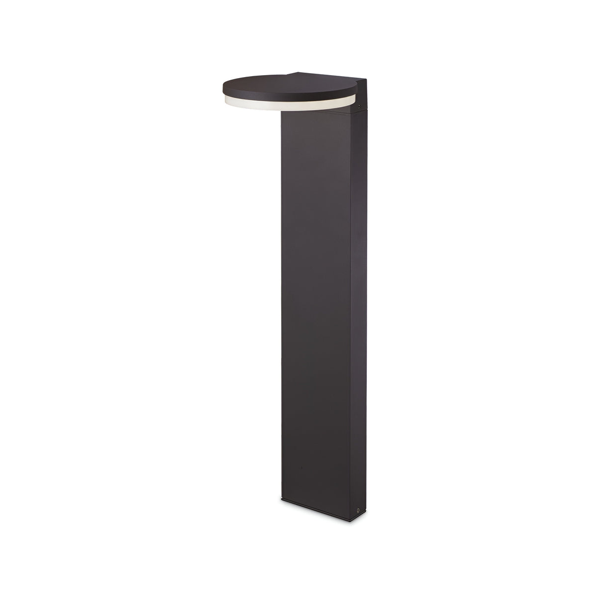 The Arcetra Round Outdoor LED Bollard Light in grey, with a 4000K color temperature, boasts a modern minimalist design. It features a sleek cylindrical base and an angled round light head. This energy-efficient lighting solution offers simple elegance, making it ideal for contemporary exterior decor.