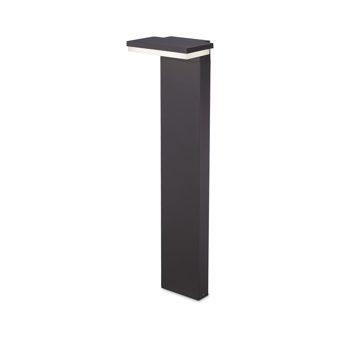 The Arcetra Square Outdoor LED Bollard Light, with its sleek and modern design, features a tall, rectangular dark gray body and a flat top. It includes a 4000K LED light strip for elegant garden illumination and is IP65 weather-resistant, making it perfect for any pathway.