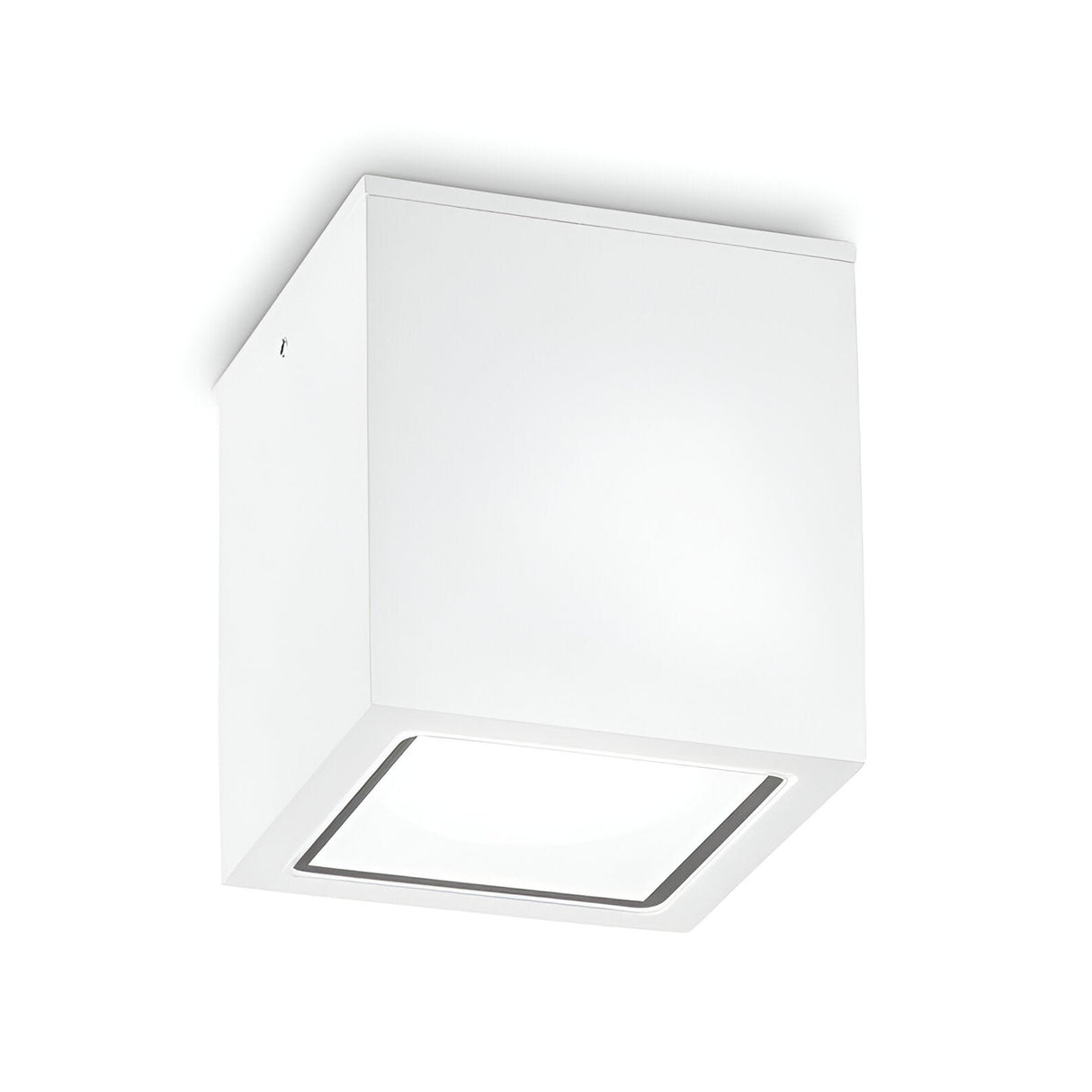 The Helixis Outdoor Large Downlight in white features a modern, square design with clean lines, a frosted glass diffuser, and is crafted from powder-coated die-cast aluminium for flush mounting.