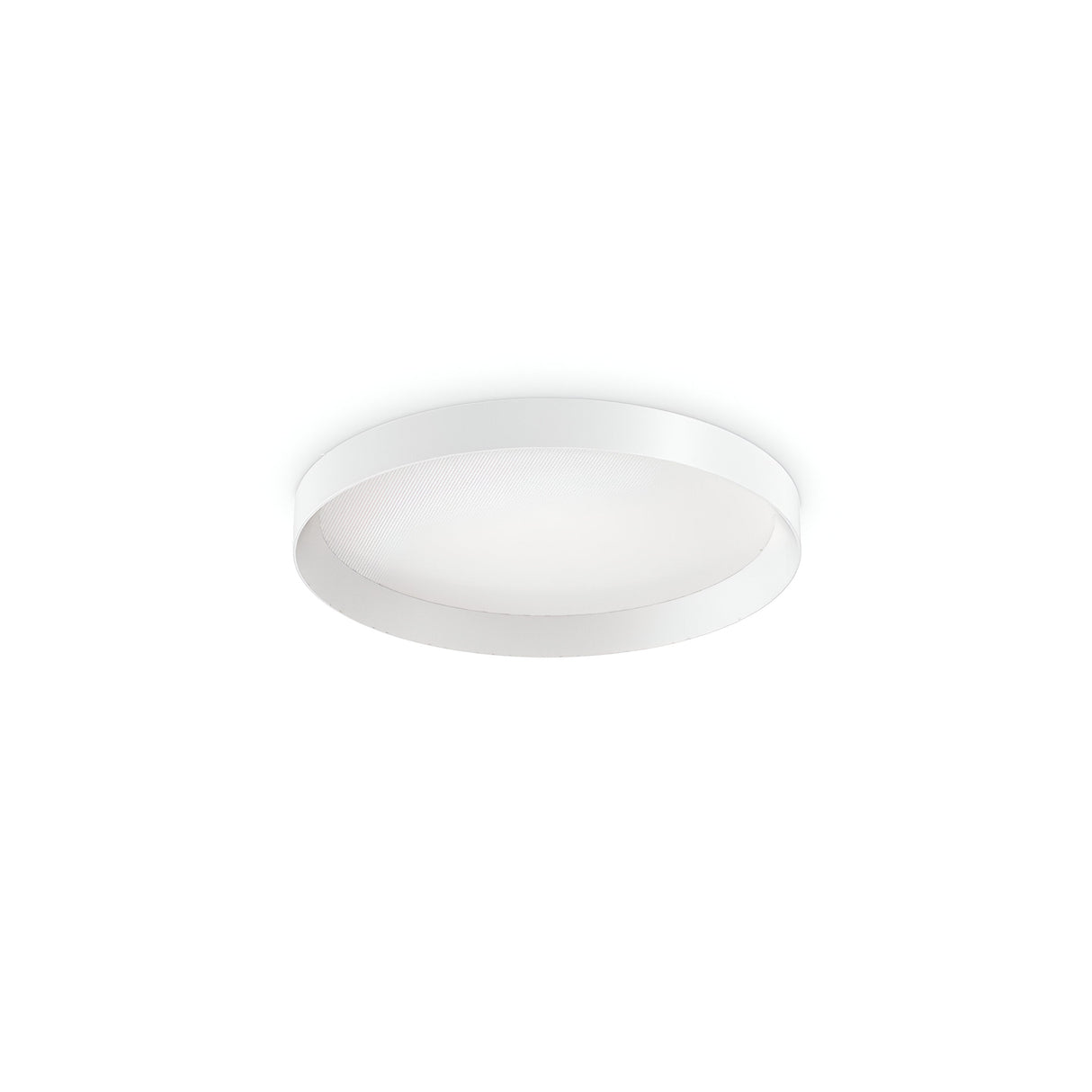 The Spark LED Flush Light 26W 3000K - White, with a 45cm diameter, features a minimalistic and modern circular design set against a plain white background. This energy-efficient fixture offers sleek, clean lines, making it perfect for contemporary lighting solutions.
