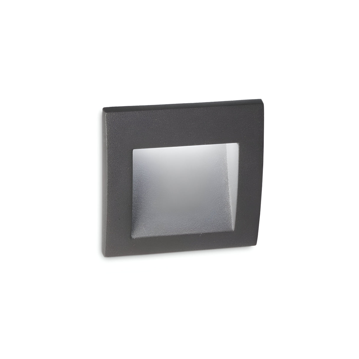 The Solyx Outdoor Recessed LED Wall Light 4W 3000K - Black, measuring 14cm, provides an energy-efficient lighting solution. With a rectangular shape and frosted glass center, this sleek and modern fixture is designed for durability with its IP65 rating and is stylishly mounted on a white background.