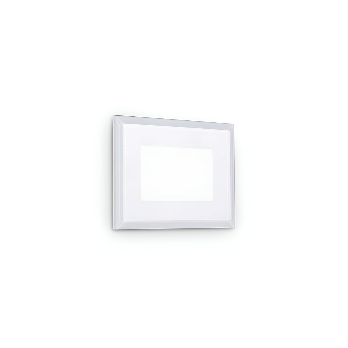 A simple white picture frame with a thin border hangs on a plain white wall. Inside the frame is an empty space, revealing a white background that matches the wall, softly illuminated by the Zenithar LED Outdoor Wall Light 5W 3000K - White.
