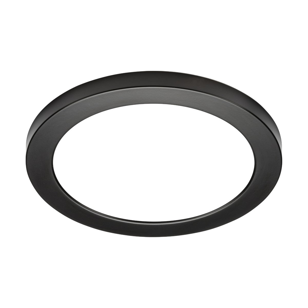 Introducing the CPL18 Matt Black Bezel: a sleek, matte black circular ceiling light fixture with a minimalist design. It features a flat, smooth frame and magnetic bezel, making it ideal for modern interiors. The fixture resembles an LED panel and is elegantly set against a white background.