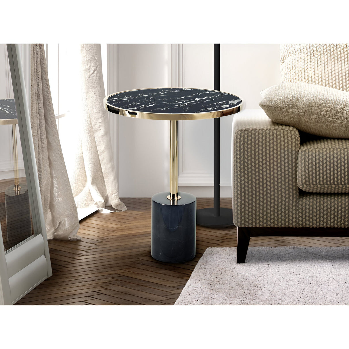 Dekala Stainless Steel & Marble Side Table - Black & Gold