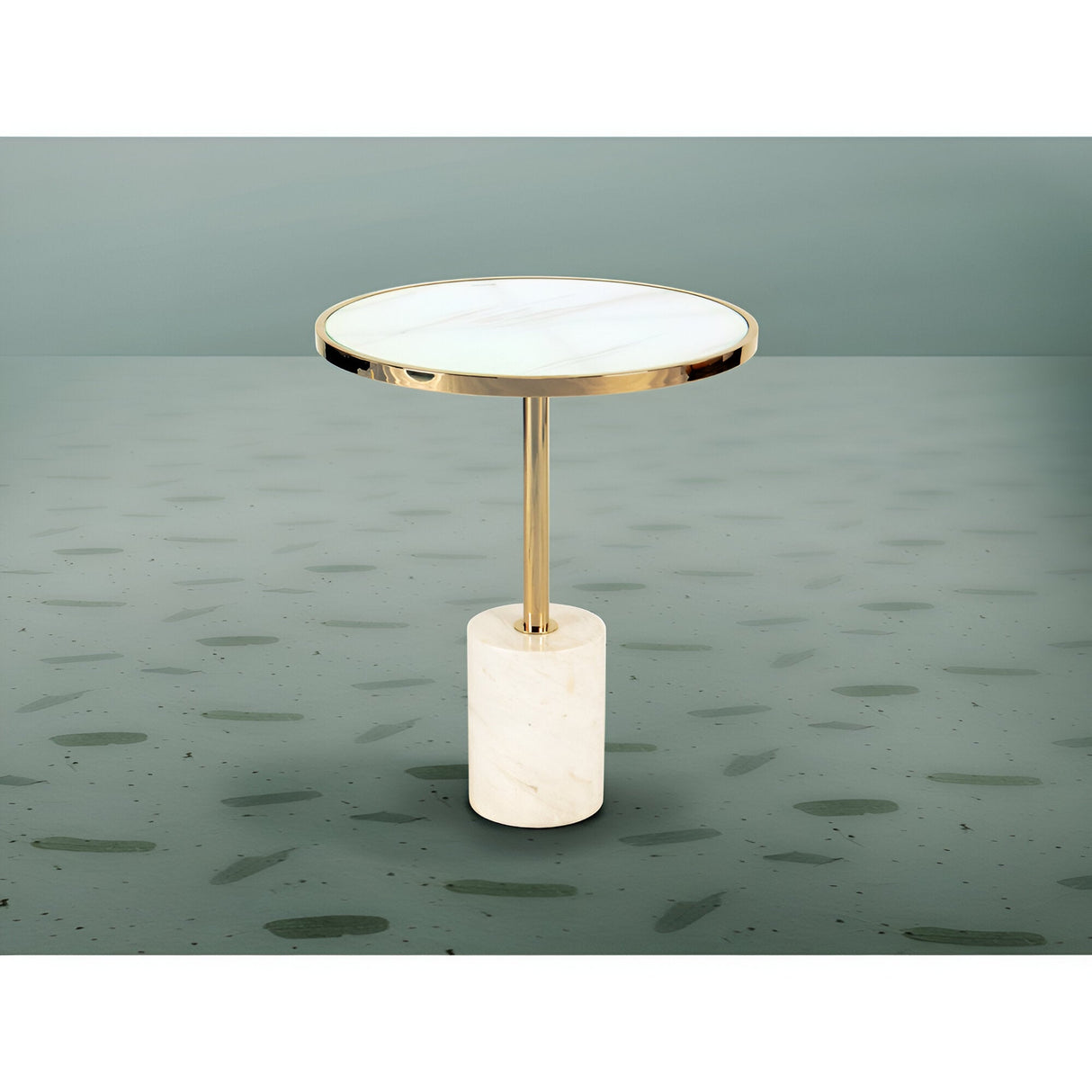 Dekala Stainless Steel & Marble Side Table - White & Gold