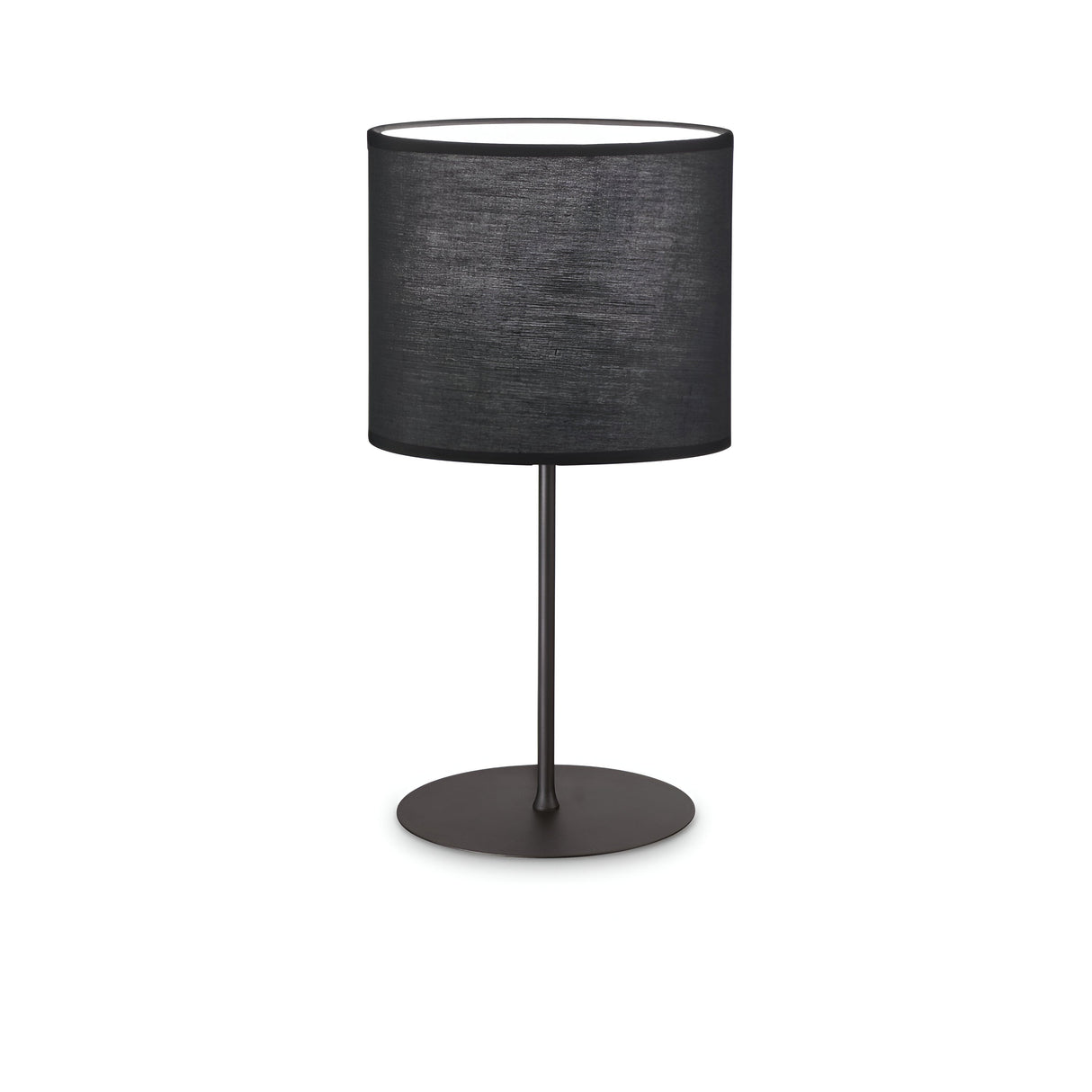 The Aethera Large Table Lamp - Black is a sleek and modern lighting solution featuring a cylindrical fabric shade, thin black stand, and round base. Its minimalist design seamlessly blends into contemporary interiors, providing both style and functionality.