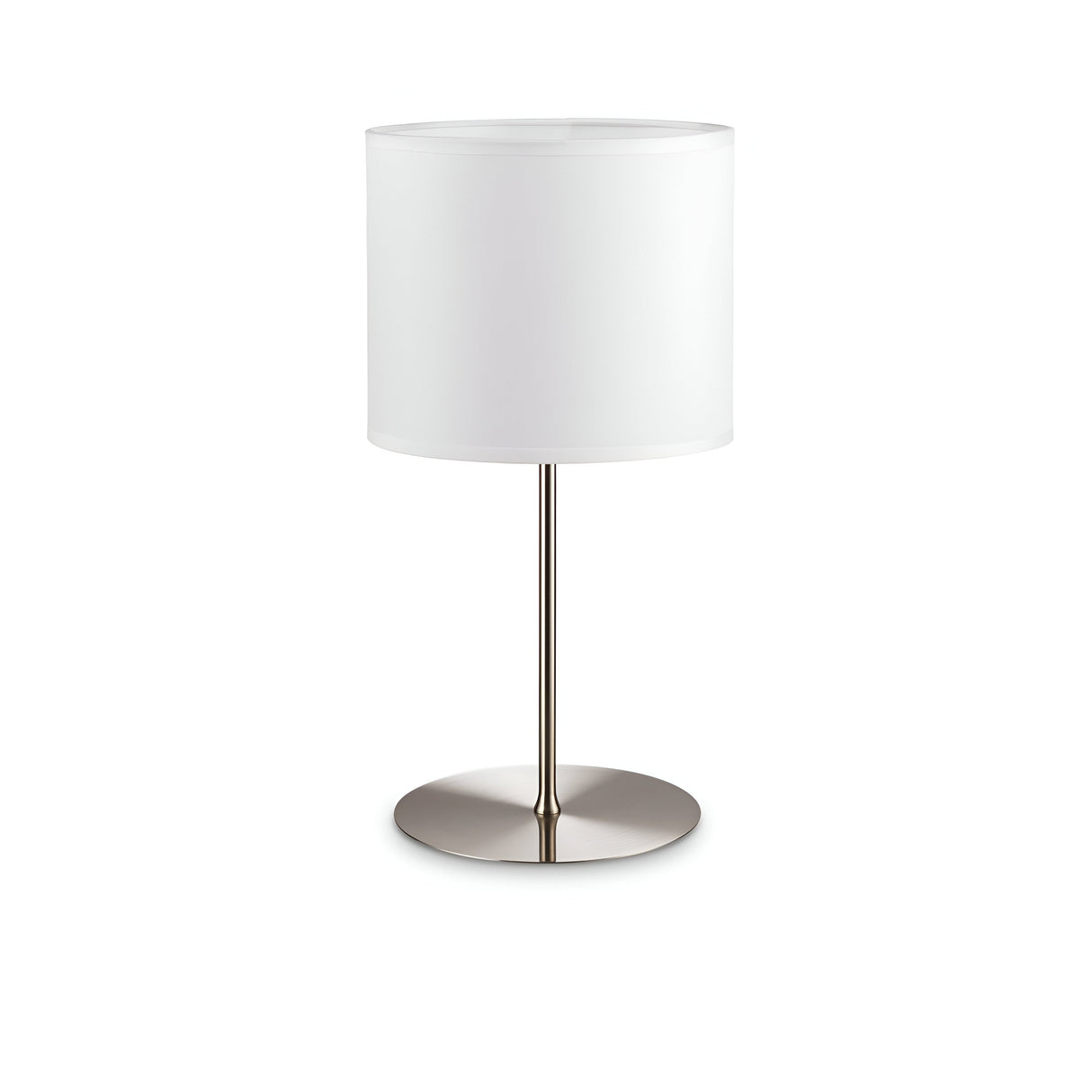 Presenting the Aethera Large Table Lamp in Nickel/White, a breathtaking example of contemporary design with a chic, metallic nickel and white base complemented by an elegant white cylindrical lampshade.