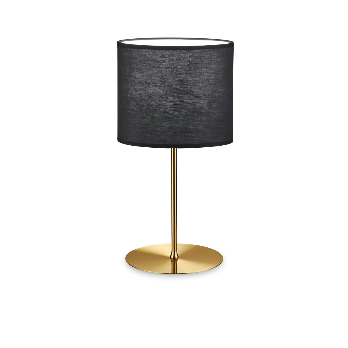 Discover the sophisticated charm of the Aethera Large Table Lamp - Brass, showcasing a modern design with a black cylindrical shade and a sleek brass base.