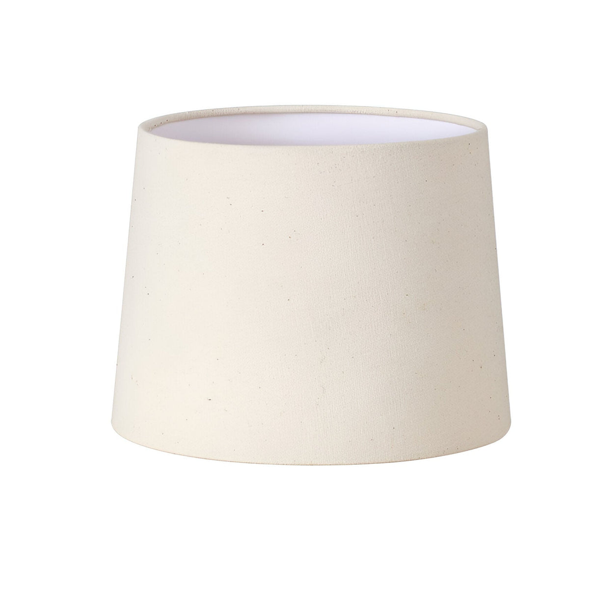 Displayed against a plain white background is an elegantly simple cylindrical lampshade in beige. The Aethera Cone Lampshade, with its modern design, features a smooth texture and is wider at the bottom than at the top.