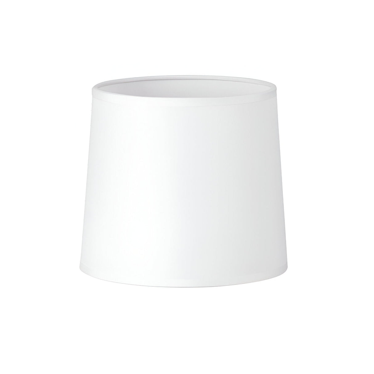 The Aethera Cone Lampshade - White, 16cm, embodies a minimalist design with its plain white cylindrical shape that gently tapers. Its modern aesthetic is further enhanced by a fireproof PVC construction, creating an elegant contrast against the crisp white background.