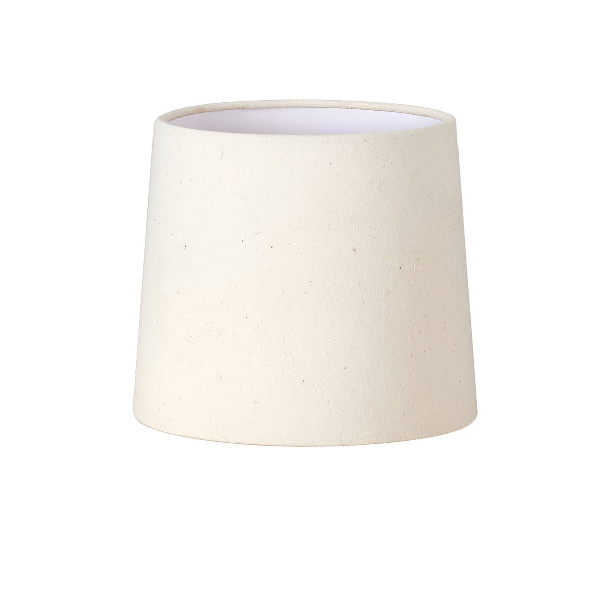 Introducing the Aethera Cone Lampshade - Beige, 16cm, featuring a smooth fabric texture and a minimalist style ideal for modern conical designs. Its cylindrical shape with a slightly wider bottom edge makes it suitable for both table and floor lamps.