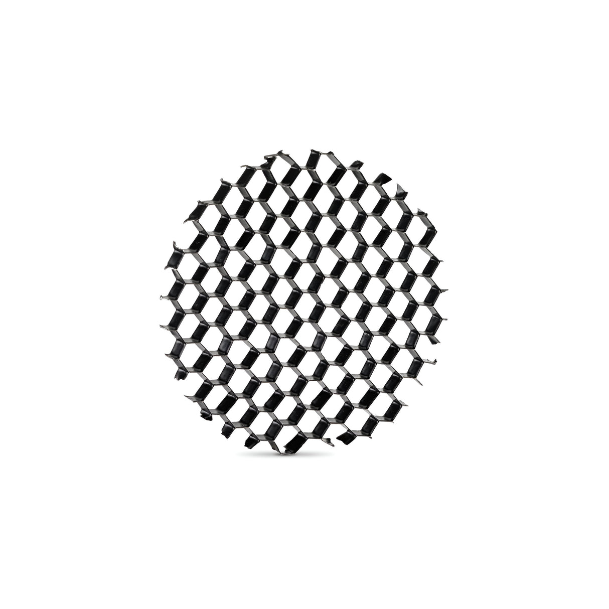A Prismatic Track Light Honeycomb Filter in black with a 40mm diameter features a design that mimics a hexagonal lattice structure, similar to a circular grid pattern against a white background.