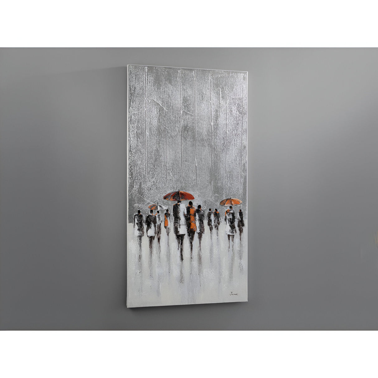 Llueve Rainwalk Silver Leaf Acrylic Painting - 70x140cm