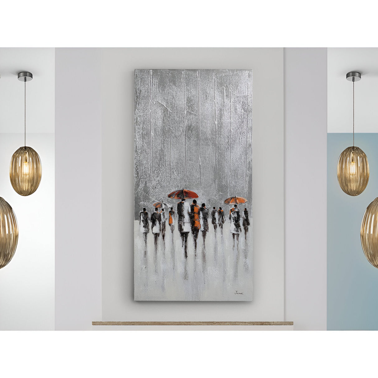 Llueve Rainwalk Silver Leaf Acrylic Painting - 70x140cm