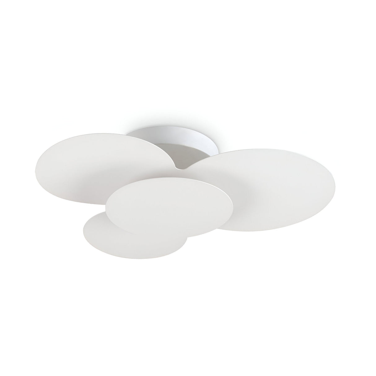 Introducing the Lume LED Semi Flush Light 33W 3000K, a sleek lighting fixture with a minimalist design. Its five overlapping white circular panels create a cloud-like pattern, delivering an energy-efficient warm glow ideal for crafting an inviting atmosphere. Measuring 52cm, this modern light is perfect for any space.