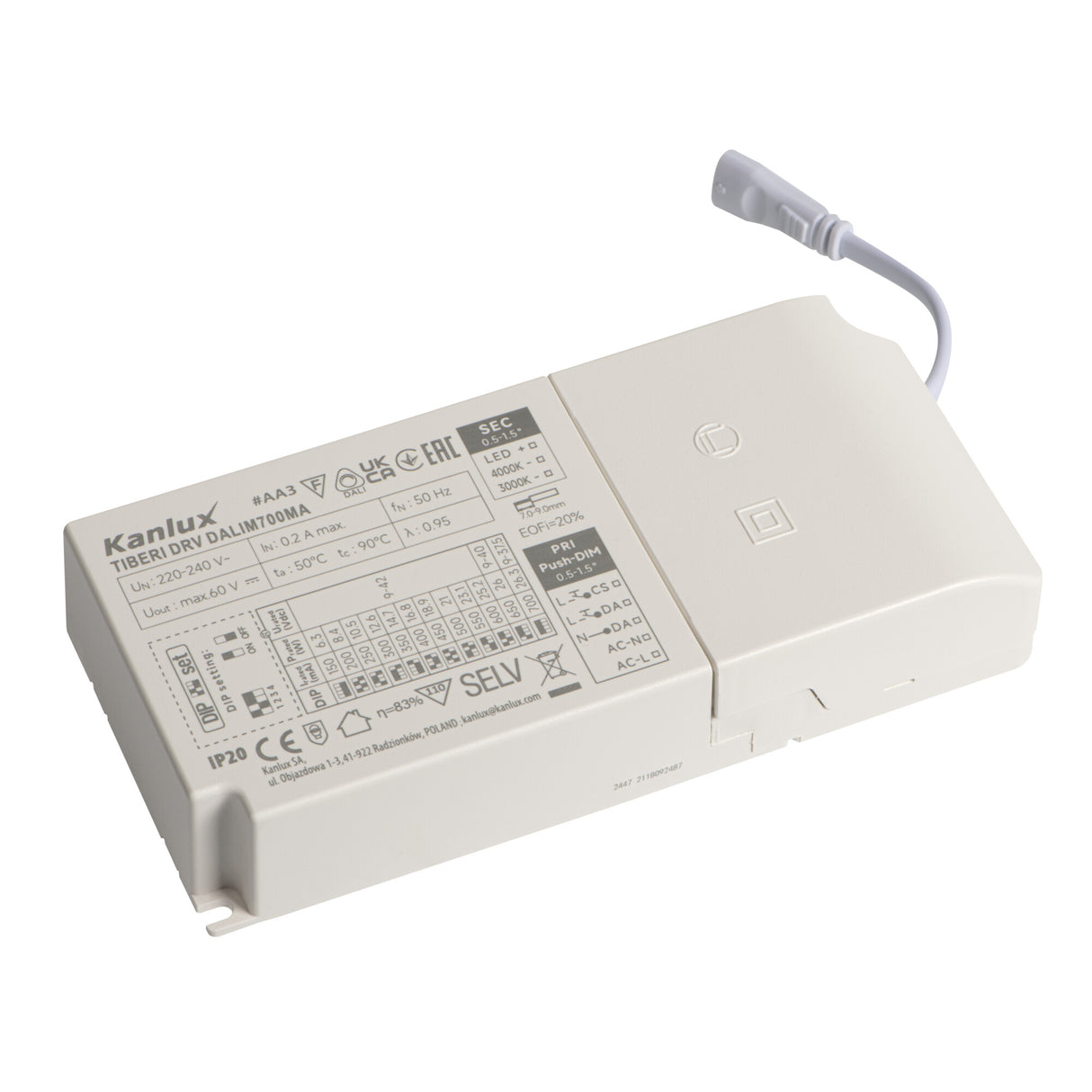 6.3W LED Driver Power Supply 160mm DALI Dimmable IP20