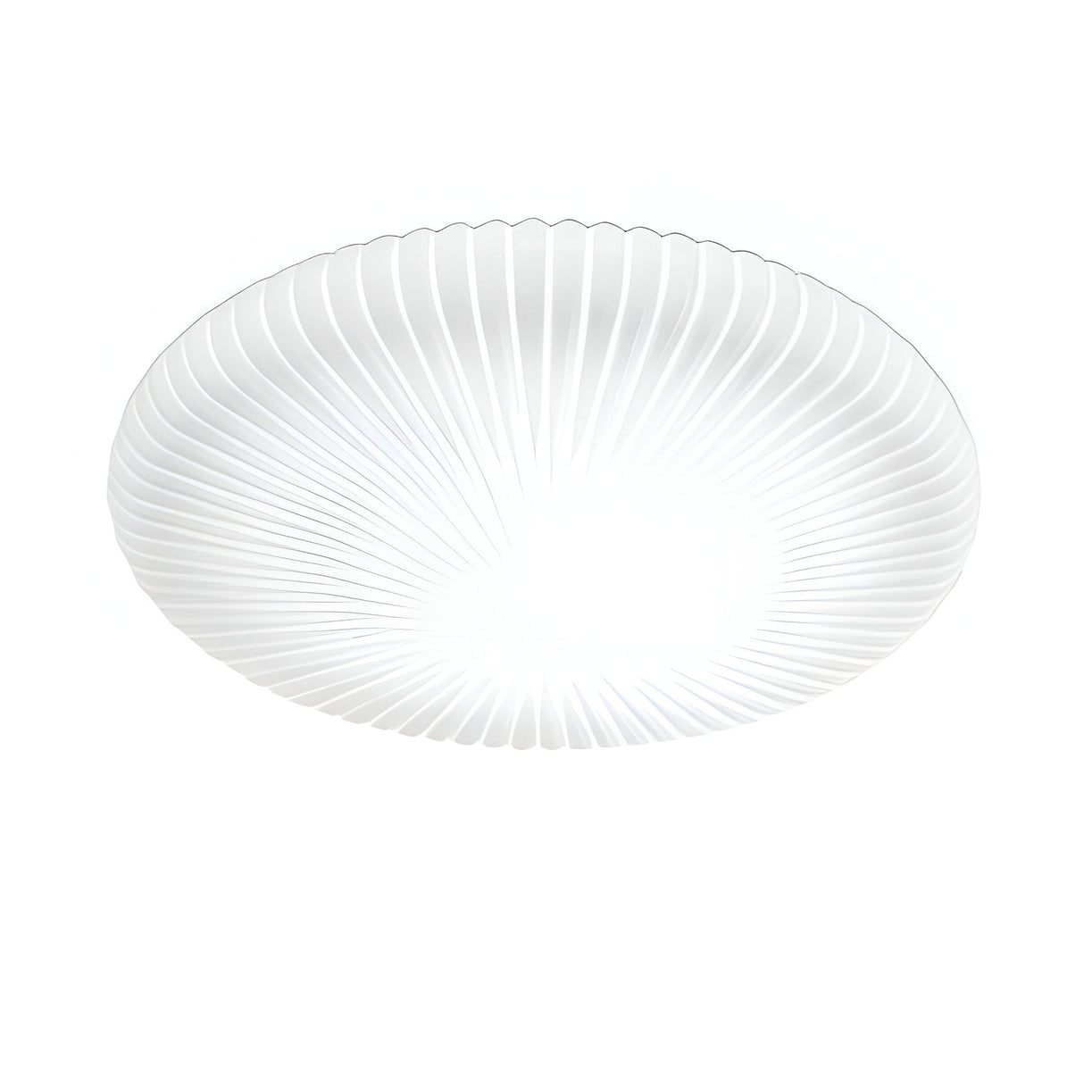 The Eclipse LED Ceiling & Wall Light 12W 3000K in white features a round design with a ribbed, radiating pattern for an elegant and modern look. This energy-efficient lighting solution emits light from the center, enhancing textures and providing a soft, ambient glow.