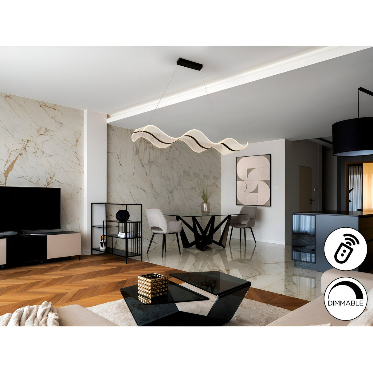 Olas CCT LED Linear Suspension Light - Black (With Remote Control)