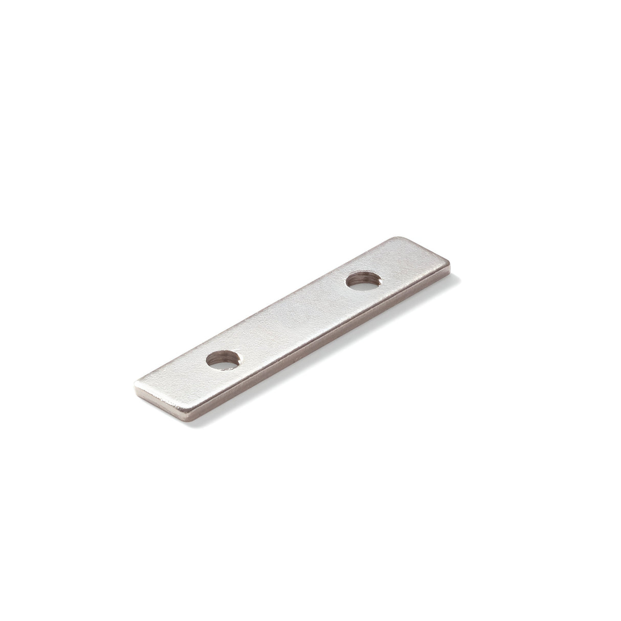 The Lyris Trimless Bracket for LED Strips, a durable metallic plate featuring two evenly spaced holes, is elegantly displayed on a plain white background.