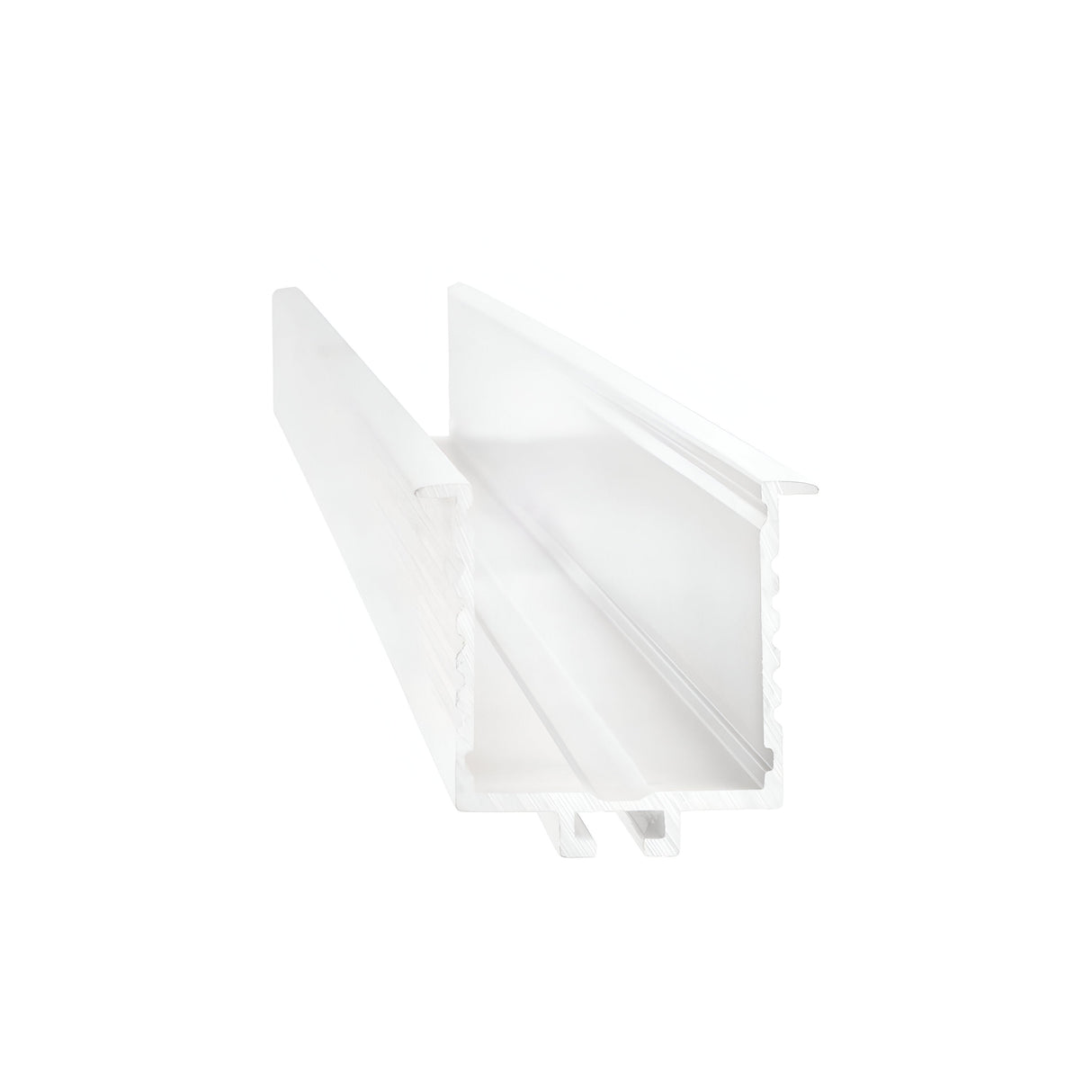 A close-up of the Lyris Trim LED Profile Cover 2m in white, showcasing its U-shaped PVC design with ridged sides, set against a plain white background. This channel is crafted for custom lighting solutions or to secure LED strip installations in place.
