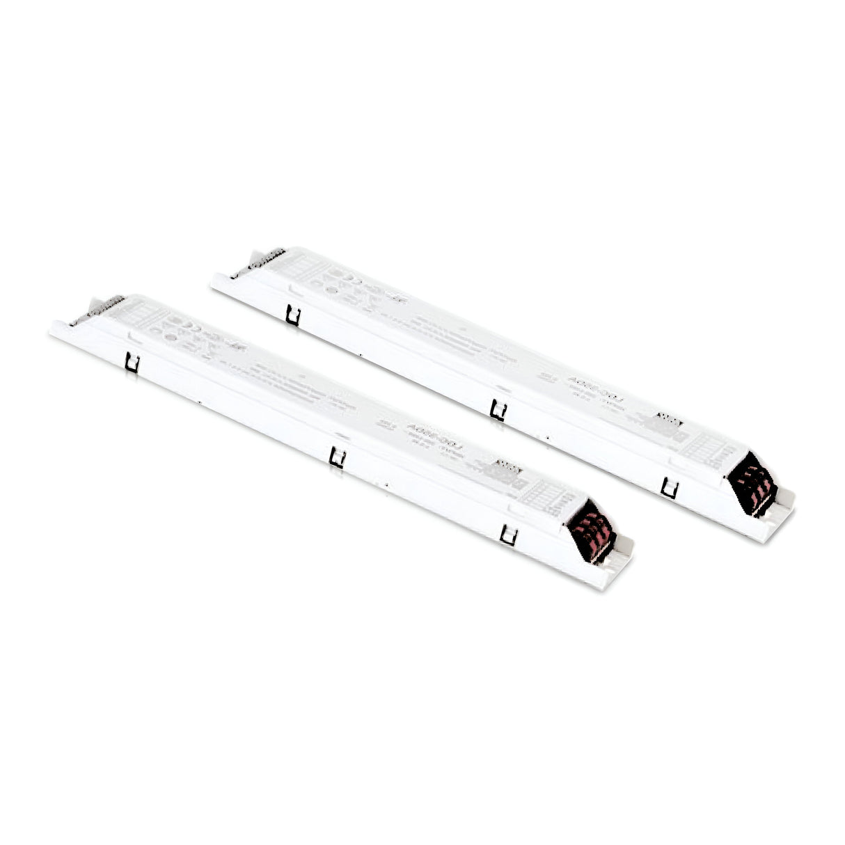 Two Sparx Constant Voltage Dimmable LED Drivers - 45W, 1-10V placed side by side, showcasing text and diagrams on their surfaces. These sleek drivers are designed for compact installation and offer a constant voltage feature for reliable performance.