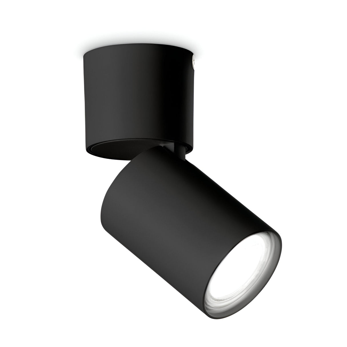 Introducing the Inlight Single Spotlight - Black, a stylish ceiling-mounted fixture ideal for modern interiors. Featuring a cylindrical design that directs light downward from a circular base, this spotlight embodies minimalist elegance. With optional adjustable diffusers, it effortlessly enhances any contemporary space.