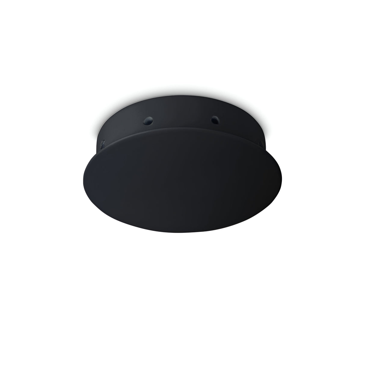 The Glacia 8 Light Magnetic Ceiling Rose in black, featuring a sleek and smooth round design with modern lighting, is showcased against a white background.