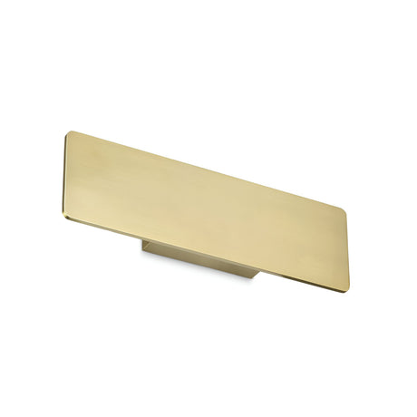 The Flara LED Wall Light, featuring a sleek 29cm rectangular design with smooth edges and a brass finish, is beautifully displayed against a white background.