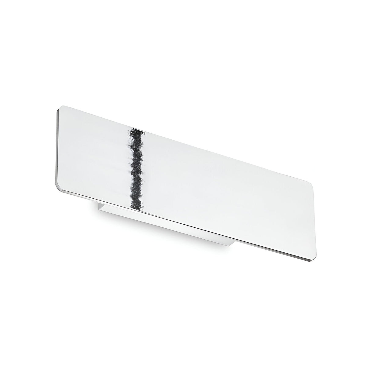 The Flara LED Wall Light 12.5W 3000K - Chrome, measuring 29cm, boasts a sleek, rectangular design with energy-efficient LED technology and a reflective chrome finish mounted on a white backdrop. Its minimalist and modern style makes it ideal for contemporary interiors.