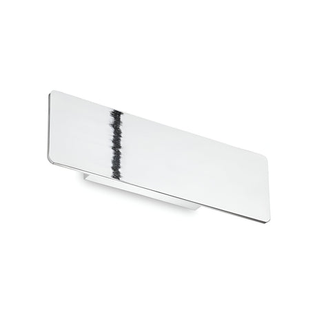 The Flara LED Wall Light 12.5W 3000K - Chrome, measuring 29cm, boasts a sleek, rectangular design with energy-efficient LED technology and a reflective chrome finish mounted on a white backdrop. Its minimalist and modern style makes it ideal for contemporary interiors.