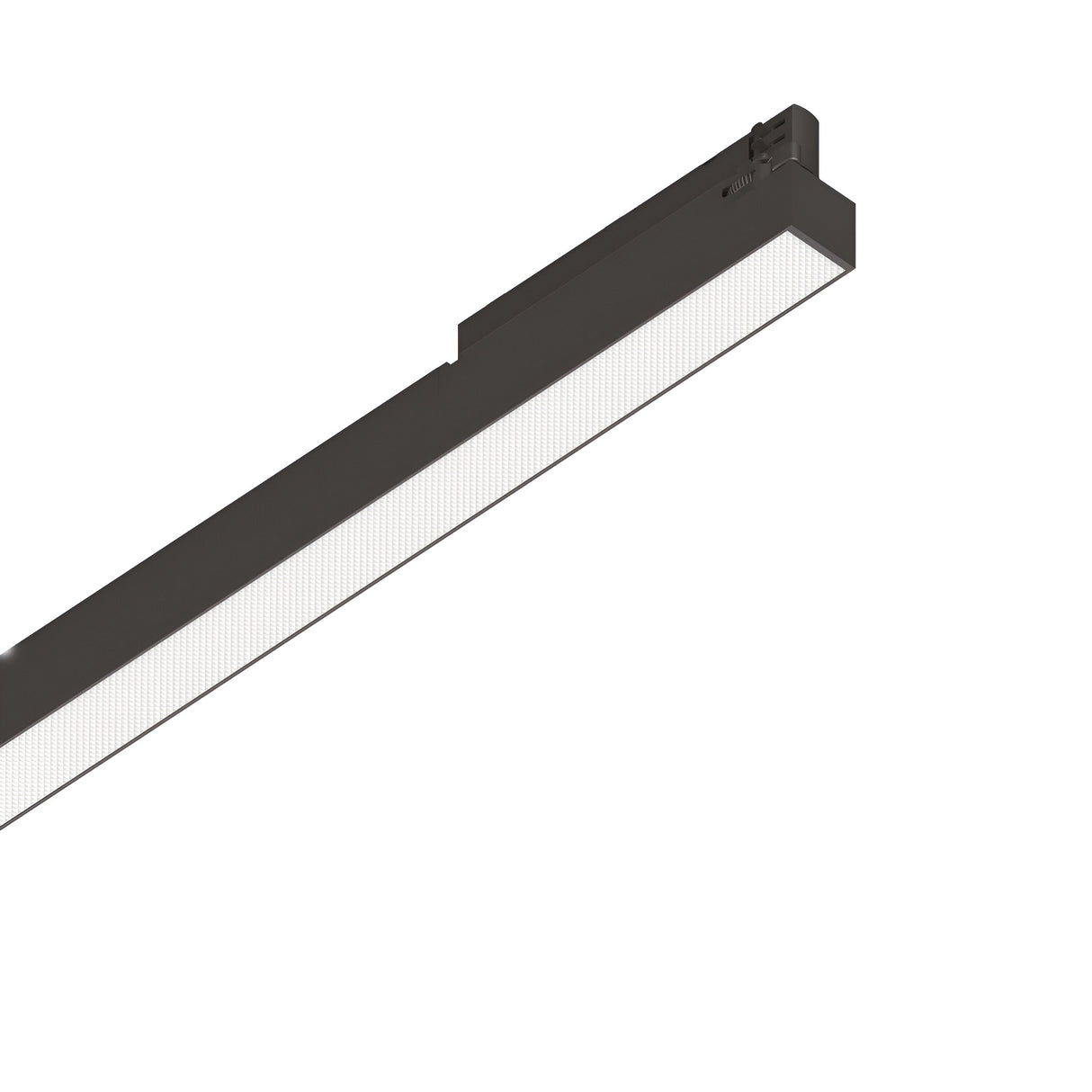 The Dune UGR 3-Phase LED Linear Track Light 14W 4000K in black is elegantly showcased against a white background. Its elongated, rectangular design emits a crisp white light along its length, allowing it to seamlessly integrate into any 3-Phase System.