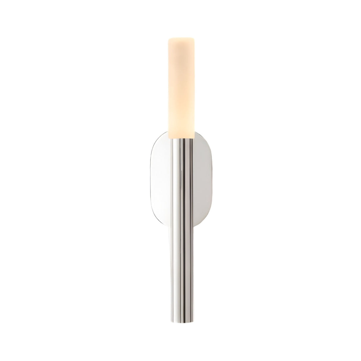 The Aurelian LED Vertical Column Wall Light features a satin nickel base, an elongated alabaster shade in soft white, and an oval backplate, adding modern style and gentle illumination to any space.
